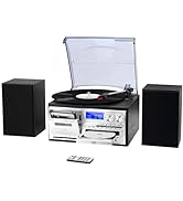 MUSITREND 10 in 1 Record Player with Dual Stereo Speakers Vintage 3 Speed Turntable with Bluetoot...