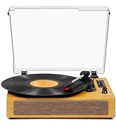 Vinyl Record Player Vintage Bluetooth Turntable for Vinyl with Built-in Speakers, 3 Speeds Belt-D...