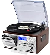 MUSITREND Record Player 9 in 1 3 Speed Bluetooth Vintage Turntable CD Cassette Vinyl Player AM/FM...