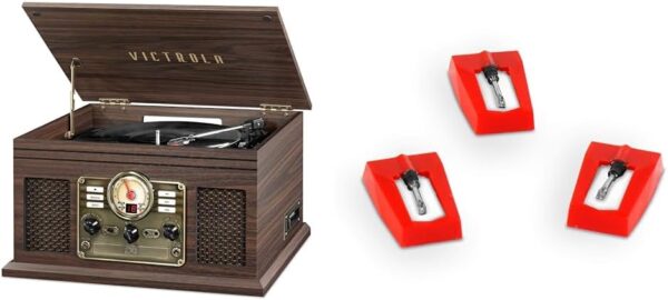 Victrola Nostalgic 6-in-1 Bluetooth Record Player & Multimedia Center with Built-in Speakers - 3-Speed Turntable, CD & Cassette Player, FM Radio | Wireless Music Streaming | Mahogany