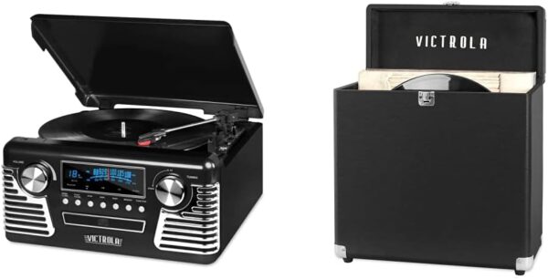 Victrola 50's Retro Bluetooth Record Player & Multimedia Center with Built-in Speakers - 3-Speed Turntable, CD Player, AM/FM Radio | Wireless Music Streaming | Red