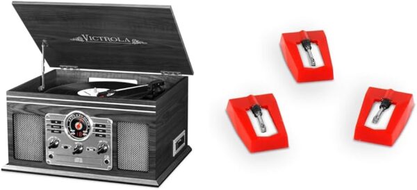 Victrola Nostalgic 6-in-1 Bluetooth Record Player & Multimedia Center with Built-in Speakers - 3-Speed Turntable, CD & Cassette Player, FM Radio | Wireless Music Streaming | Mahogany