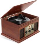 Victrola Nostalgic 6-in-1 Bluetooth Record Player & Multimedia Center with Built-in Speakers - 3-Speed Turntable, CD & Cassette Player, FM Radio | Wireless Music Streaming | Mahogany