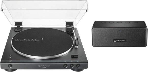 Audio-Technica AT-LP60XBT-BK Fully Automatic Bluetooth Belt-Drive Stereo Turntable, Black, Hi-Fi, 2 Speed, Dust Cover, Anti-Resonance, Die-cast Aluminum Platter