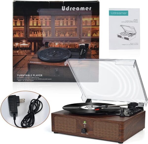 Vinyl Record Player Wireless Turntable with Built-in Speakers and USB Belt-Driven Vintage Phonograph Record Player 3 Speed for Entertainment and Home Decoration