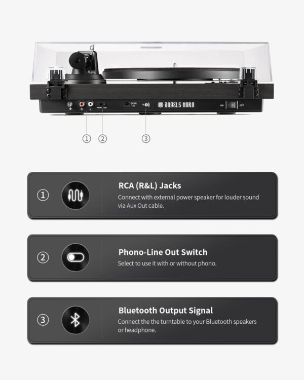 ANGELS HORN Turntable, Vinyl Record Player, Built-in Phono Preamp, Belt Drive 2-Speed, Adjustable Counterweight, AT-3600L (Upgraded Bluetooth Version)