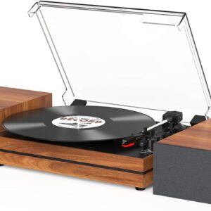 Vintage Record Player for Vinyl with External Speakers Belt-Drive Turntable with Dual Stereo Speakers 3 Speed Wireless AUX Headphone Input Auto Stop