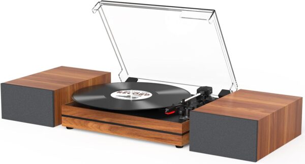 Vintage Record Player for Vinyl with External Speakers Belt-Drive Turntable with Dual Stereo Speakers 3 Speed Wireless AUX Headphone Input Auto Stop