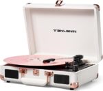 Vinyl Record Player Bluetooth Vintage 3-Speed Portable Suitcase Turntables with Built-in Speakers, Belt-Driven LP Player Support USB Recording AUX-in RCA Line Out Headphone Jack, White