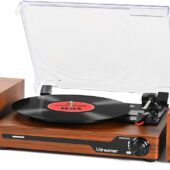 Vinyl Record Player with External Speakers BT 5.3 Wireless Turntable Portable with 3 Speed USB Vintage Wooden Brown Design