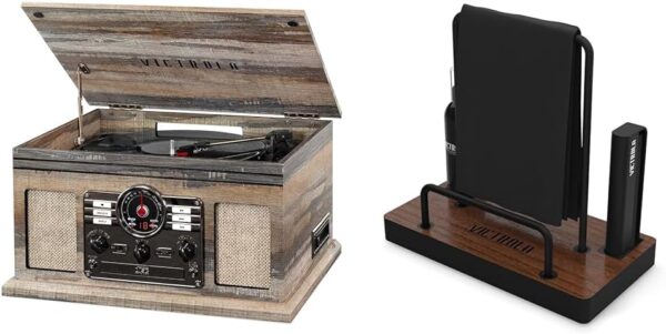 Victrola Nostalgic 6-in-1 Bluetooth Record Player & Multimedia Center with Built-in Speakers - 3-Speed Turntable, CD & Cassette Player, FM Radio | Wireless Music Streaming | Mahogany