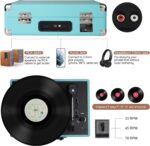 Vinyl Record Player, 3 Speeds Suitcase Portable Record Player with Built-in Speakers, Vintage Belt Driven Turntable with RCA Output/Headphone/Aux in Jack/45 Adapter Blue