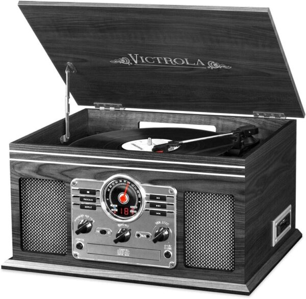 Victrola Nostalgic 6-in-1 Bluetooth Record Player & Multimedia Center with Built-in Speakers - 3-Speed Turntable, CD & Cassette Player, FM Radio | Wireless Music Streaming | Mahogany