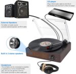 Vinyl Record Player Bluetooth Turntable with 2 Built-in Speakers 3-Speed Vintage LP Player for Entertainment and Home Decoration