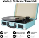 Vinyl Record Player, 3 Speeds Suitcase Portable Record Player with Built-in Speakers, Vintage Belt Driven Turntable with RCA Output/Headphone/Aux in Jack/45 Adapter Blue