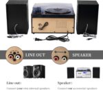 MUSITREND 10 in 1 Record Player with External Speakers,3 Speed Bluetooth Turntable Vinyl Player with CD/Cassette Play,AM/FM Radio, USB/SD Encoding,Aux-in/RCA Line Out