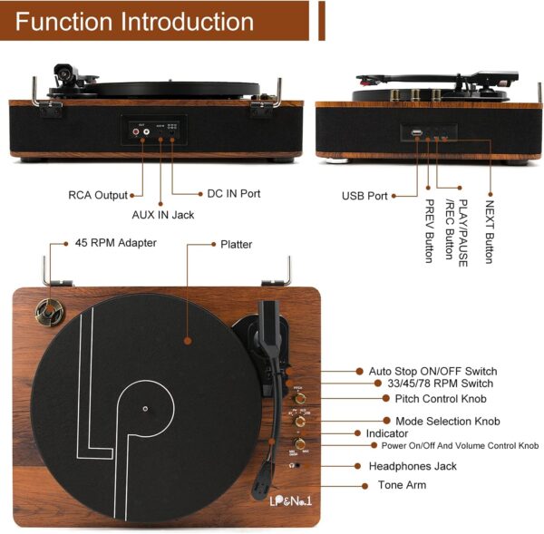 LP&NO.1 Record Player wirelessTurntable with Built-in Speakers and USB Play&Recording Belt-Driven Vintage Phonograph Record Player 3 Speed for Entertainment and Home Decoration(Light Gray)