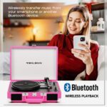 Vinyl Record Player Vintage 3-Speed Bluetooth Suitcase Portable Turntable with Built-in Speaker, USB Port Recording, Belt-Driven, 33/45/78 RPM LP Player Support RCA/AUX/Headphone Jack, Lavender Purple