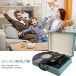 Record Player Vintage 3-Speed Bluetooth Vinyl Turntable with Stereo Speaker, Belt Driven Suitcase Vinyl Record Player