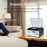 MUSITREND Record Player 9 in 1 3 Speed Bluetooth Vintage Turntable CD Cassette Vinyl Player AM/FM Radio USB/SD Encoding Aux-in RCA Line-Out (Silver)