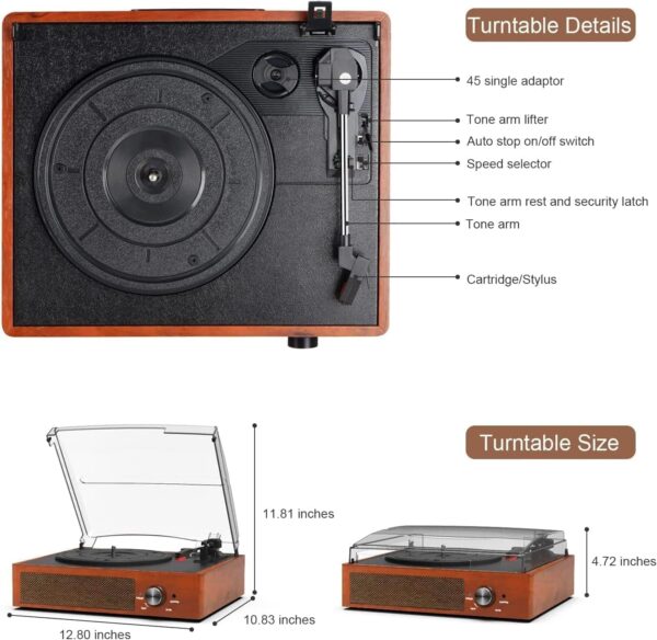 Record Player Bluetooth Turntable for Vinyl with Speakers & USB Player,Vinyl to USB,3 Speed Belt Driven LP Vintage Phonograph for Home Decoration