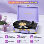 Vinyl Record Player Vintage 3-Speed Bluetooth Suitcase Portable Turntable with Built-in Speaker, USB Port Recording, Belt-Driven, 33/45/78 RPM LP Player Support RCA/AUX/Headphone Jack, Lavender Purple