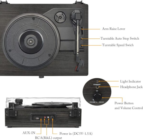 Vinyl Record Player Wireless Turntable with Built-in Speakers and USB Belt-Driven Vintage Phonograph Record Player 3 Speed for Entertainment and Home Decoration