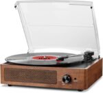 Bluetooth Turntable Vinyl Record Player with Speakers, 3 Speed Belt Driven Vintage Player for Entertainment AUX in RCA Out