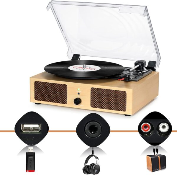 Vinyl Record Player Wireless Turntable with Built-in Speakers and USB Belt-Driven Vintage Phonograph Record Player 3 Speed for Entertainment and Home Decoration