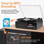 Vinyl Record Player Bluetooth with USB Digital FM Radio Remote Control Vintage Turntable for Vinyl Records with Speakers 3 Input RCA Line Out