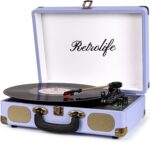 Vinyl Record Player 3-Speed Bluetooth Suitcase Portable Belt-Driven Record Player with Built-in Speakers RCA Line Out AUX in Headphone Jack Vintage Turntable