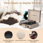 Vinyl Record Player Bluetooth Vintage 3-Speed Portable Suitcase Turntables with Built-in Speakers, Belt-Driven LP Player Support USB Recording AUX-in RCA Line Out Headphone Jack, White