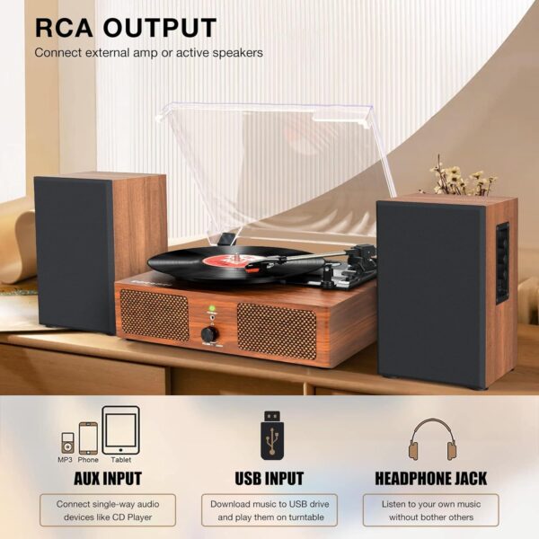 Vinyl Record Player Wireless Turntable with Built-in Speakers and USB Belt-Driven Vintage Phonograph Record Player 3 Speed for Entertainment and Home Decoration