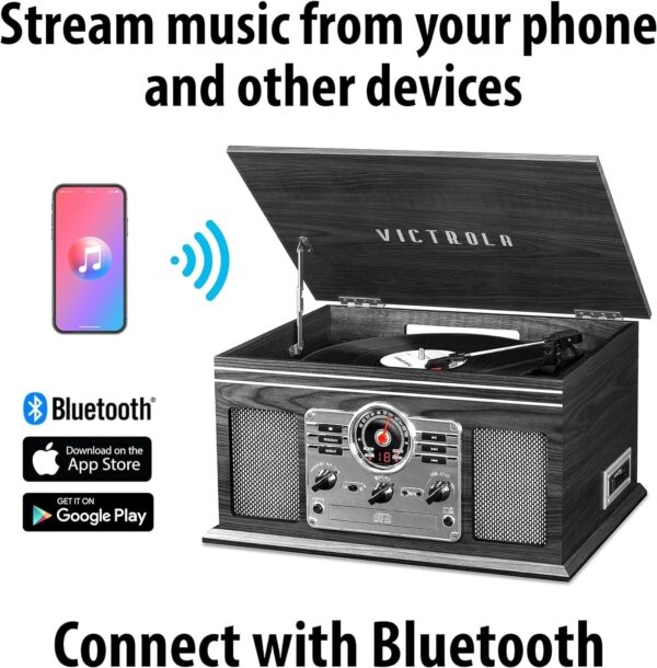 Victrola Nostalgic 6-in-1 Bluetooth Record Player & Multimedia Center with Built-in Speakers - 3-Speed Turntable, CD & Cassette Player, FM Radio | Wireless Music Streaming | Mahogany