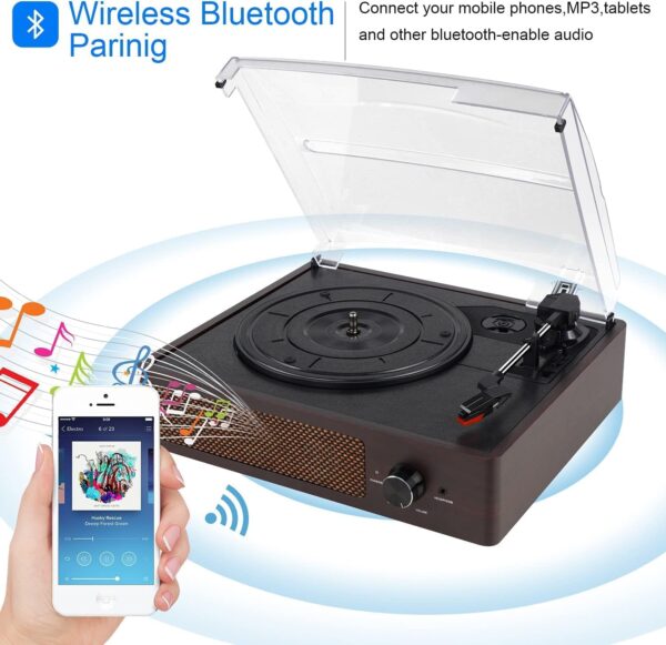 Vinyl Record Player Bluetooth Turntable with 2 Built-in Speakers 3-Speed Vintage LP Player for Entertainment and Home Decoration