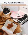 Vinyl Record Player Bluetooth Vintage 3-Speed Portable Suitcase Turntables with Built-in Speakers, Belt-Driven LP Player Support USB Recording AUX-in RCA Line Out Headphone Jack, White