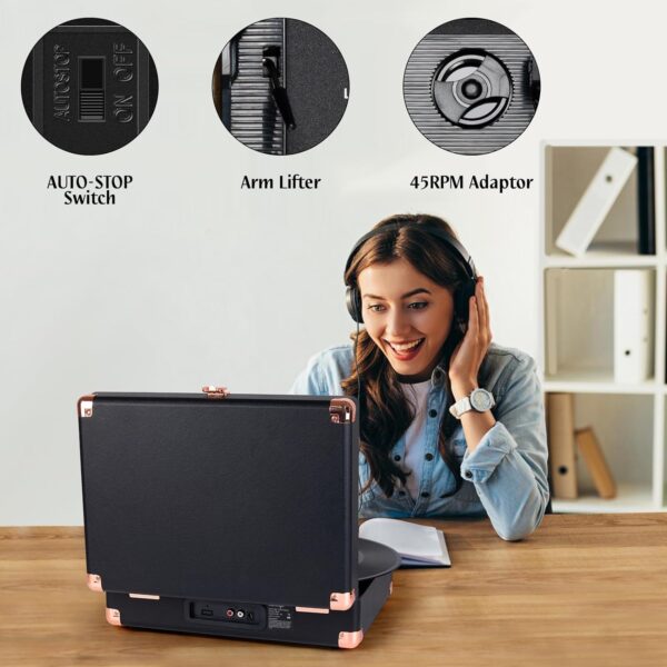 Record Player with Speakers 3-Speed Bluetooth Suitcase Portable Vinyl Record Player Belt-Driven RCA Line Out AUX in Headphone Jack Vinyl Vintage Turntable Blue