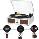 Vinyl Record Player Wireless Turntable with Built-in Speakers and USB Belt-Driven Vintage Phonograph Record Player 3 Speed for Entertainment and Home Decoration