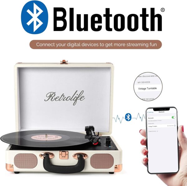 Vinyl Record Player 3-Speed Bluetooth Suitcase Portable Belt-Driven Record Player with Built-in Speakers RCA Line Out AUX in Headphone Jack Vintage Turntable