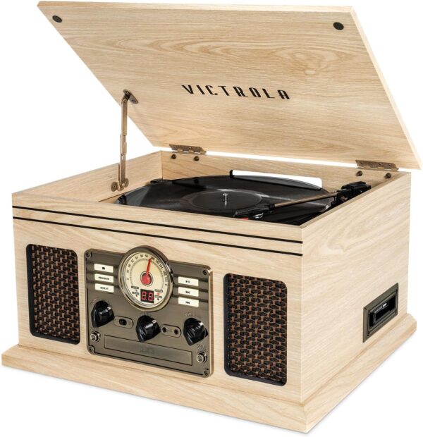 Victrola Nostalgic 6-in-1 Bluetooth Record Player & Multimedia Center with Built-in Speakers - 3-Speed Turntable, CD & Cassette Player, FM Radio | Wireless Music Streaming | Mahogany