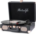 Record Player with Speakers 3-Speed Bluetooth Suitcase Portable Vinyl Record Player Belt-Driven RCA Line Out AUX in Headphone Jack Vinyl Vintage Turntable Blue