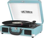 Victrola Vintage 3-Speed Bluetooth Portable Suitcase Record Player with Built-in Speakers | Upgraded Turntable Audio Sound| Includes Extra Stylus | Turquoise, Model Number: VSC-550BT-TQ