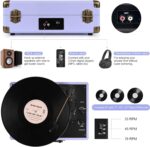 Vinyl Record Player 3-Speed Bluetooth Suitcase Portable Belt-Driven Record Player with Built-in Speakers RCA Line Out AUX in Headphone Jack Vintage Turntable