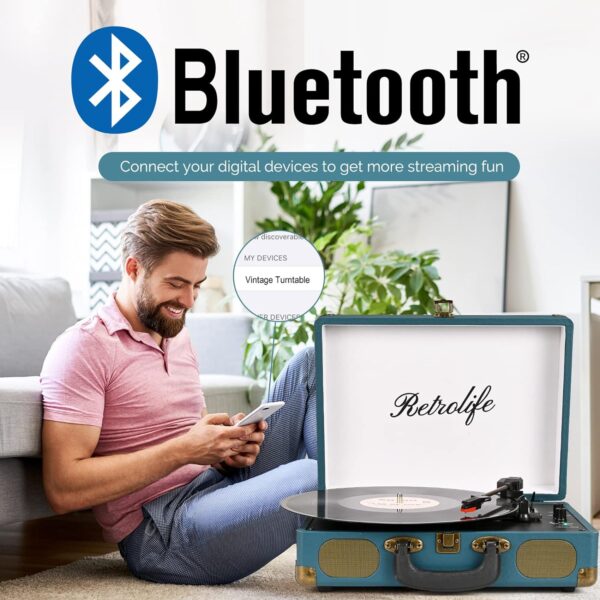 Vinyl Record Player 3-Speed Bluetooth Suitcase Portable Belt-Driven Record Player with Built-in Speakers RCA Line Out AUX in Headphone Jack Vintage Turntable