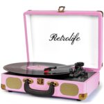 Vinyl Record Player 3-Speed Bluetooth Suitcase Portable Belt-Driven Record Player with Built-in Speakers RCA Line Out AUX in Headphone Jack Vintage Turntable