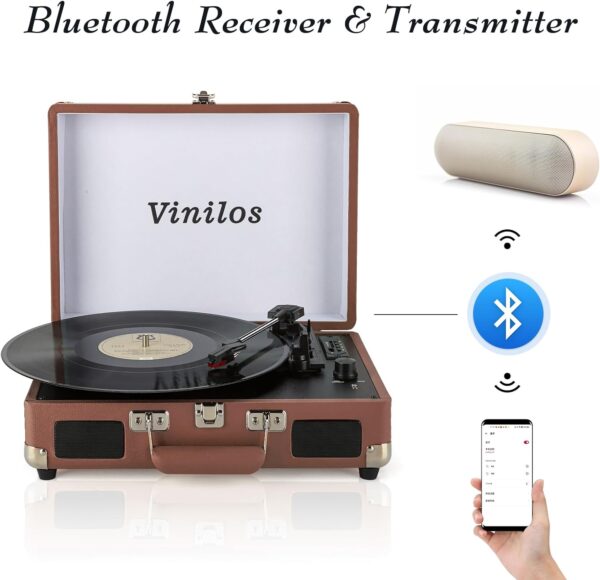 Record Player for Vinyl with Built-in Speakers Bluetooth Output,3 Speed Belt-Driven Phonograph Retro Turntable Player, Portable Vintage Suitcase LP Player USB Recording, Includes 2 Extra Stylus