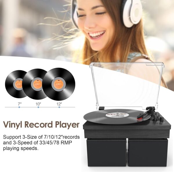 WOCKODER Record Player with Dual Stereo Speakers, Vinyl Record Player with 3 Speed Support Wireless Connection RCA Output Aux in USB Vintage Design Turntable Black