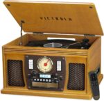 Victrola 8-in-1 Bluetooth Record Player & Multimedia Center, Built-in Stereo Speakers - Turntable, Wireless Music Streaming, Real Wood | Oak