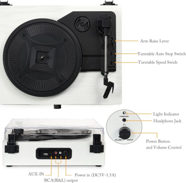 Vinyl Record Player Wireless Turntable with Built-in Speakers and USB Belt-Driven Vintage Phonograph Record Player 3 Speed for Entertainment and Home Decoration