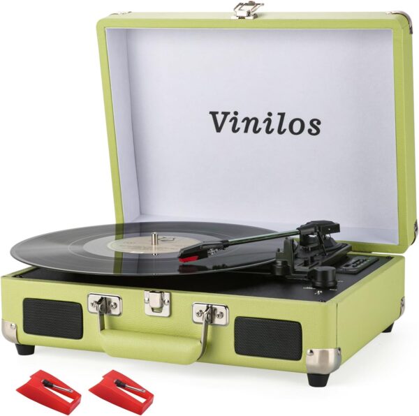 Record Player for Vinyl with Built-in Speakers Bluetooth Output,3 Speed Belt-Driven Phonograph Retro Turntable Player, Portable Vintage Suitcase LP Player USB Recording, Includes 2 Extra Stylus